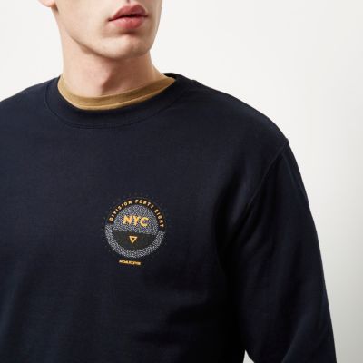 Navy blue NYC chest print sweatshirt